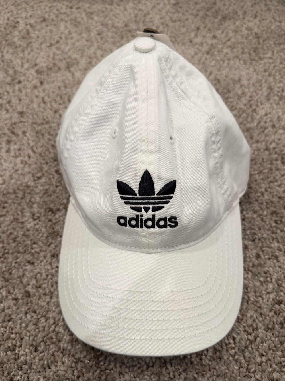 Adidas White Baseball Cap with Gray Brim and Striped Lining